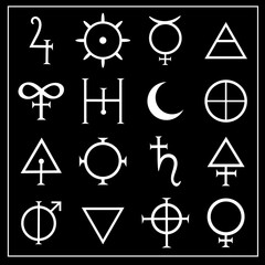 square frame with alchemical magic signs