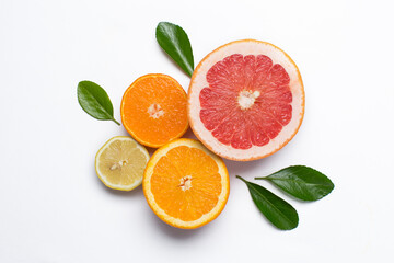 Many fresh citrus fruits, orange and grapefruit