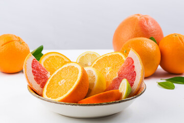 Many fresh citrus fruits, orange and grapefruit