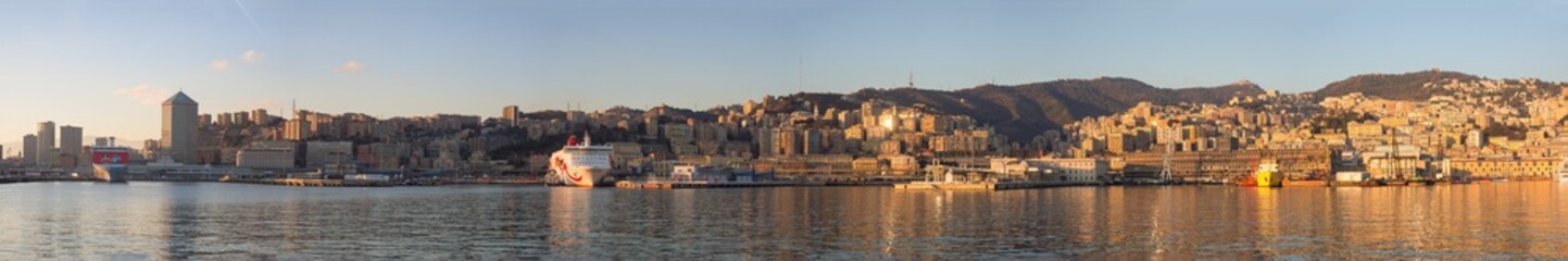 Genoa (Genova) panoramic  view of the city viewed from sea - 395607888