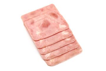 Thinly Sliced Ham, close-up, isolated on white background