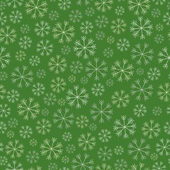 Simple winter pattern. White snowflakes. Green background. Vector texture. Christmas print for Wallpaper and textiles.