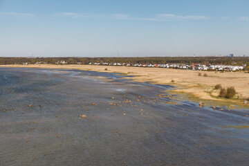Aerial view of shallpw water bay of Baltic sea. Estonia.
