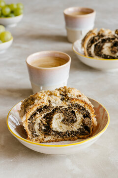 Traditional poppy seed roll and coffee