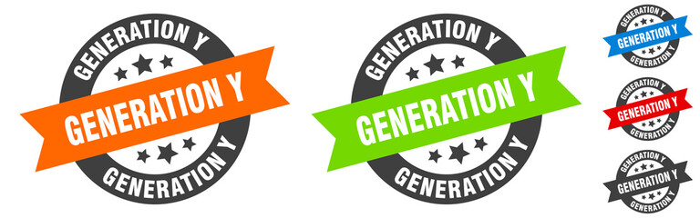 generation y stamp. generation y round ribbon sticker. tag