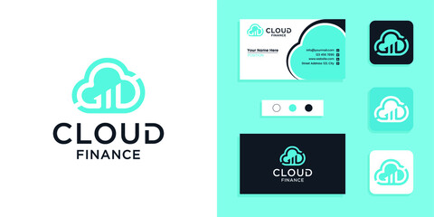 Cloud financial chart logo icon and business card design template