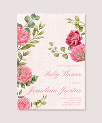 Baby shower invitation card with floral background