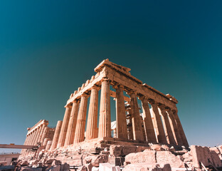 Obraz premium Parthenon ancient temple east front, standing on Acropolis hill Athens Greece, space for your text