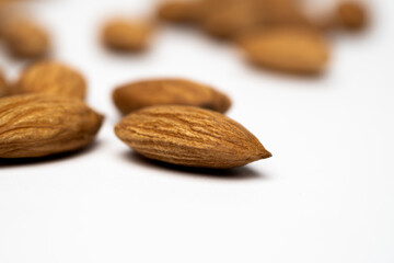 Almonds macro clouseup with white background