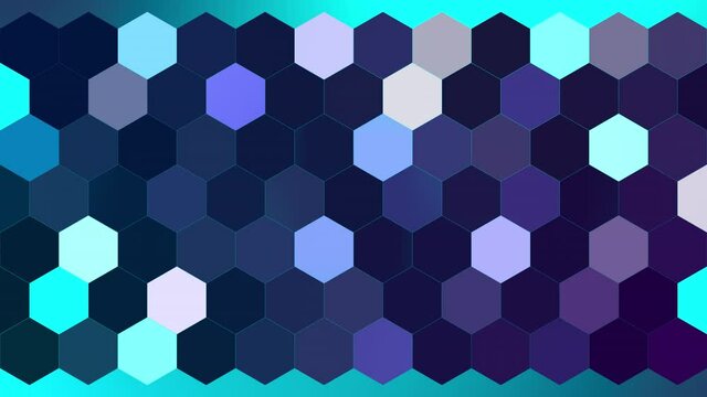Blue-violet-cyan background with glow hexagons.