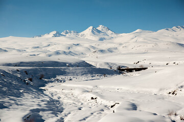 snowy Aragats mountain in Armenia