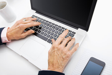 Fototapeta na wymiar Senior businesswoman using laptop at office desk