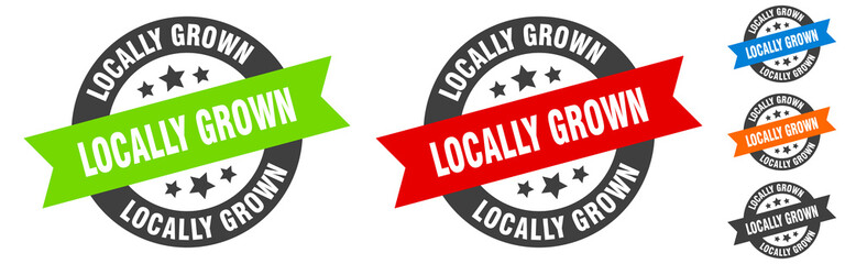 locally grown stamp. locally grown round ribbon sticker. tag