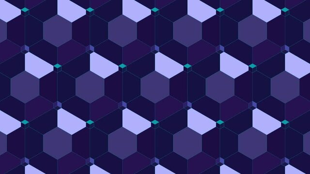 Loop of purple-rose 3D geometric shapes with small cubes.