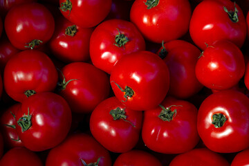 Red tomatoes background. Juicy and fresh tomatoes pattern.
