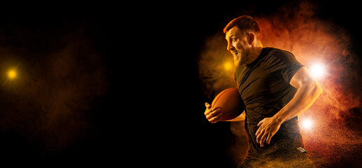 Rugby player in action. Sports banner