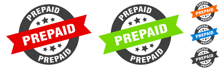 prepaid stamp. prepaid round ribbon sticker. tag