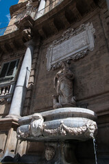 Sculpture and fountain in Palermo in Sicily, Italy.