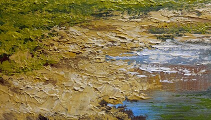 Oil paintings  landscape, fine art, moss on the rock