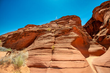 Antelope Canyon is the most photographed canyon in the american south west. Rocks and blue sky