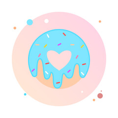 Vector illustration of donut can be used for greeting cards, party invitations, posters, prints and books. Doughnut icon shaped in round flat style. Donut in circle icon.