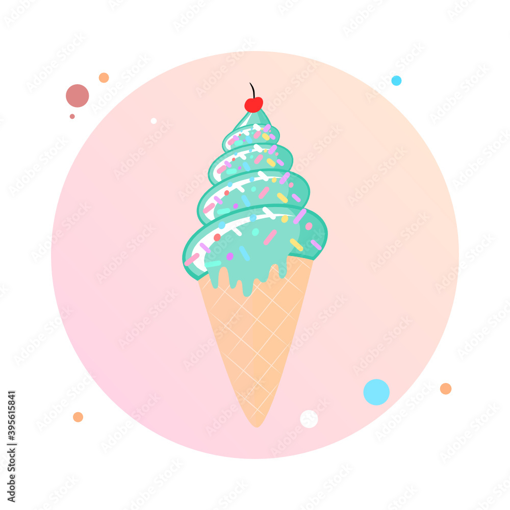 Poster vector illustration of ice cream cone in circle icon. ice cream cone flat style in round shaped icon