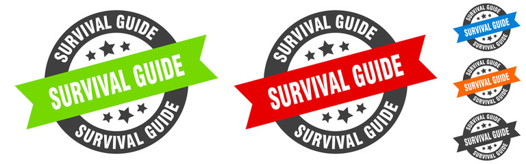 survival guide stamp. survival guide round ribbon sticker. tag