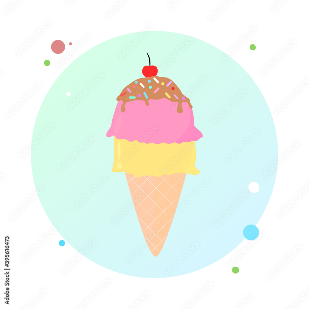 Poster vector illustration of ice cream cone in circle icon. ice cream cone flat style in round shaped icon