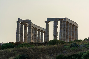 The ancient temple of Poseidon at Cape Sounion. He was god of the Sea.