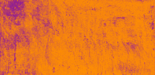 Violet speckled hand-painted illustration texture design of old distressed vintage grunge orange concrete with purple stains. damaged textured abstract washed cement backdrop as web banner background.