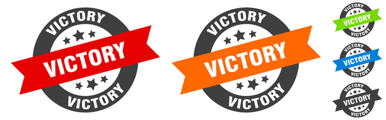 victory stamp. victory round ribbon sticker. tag