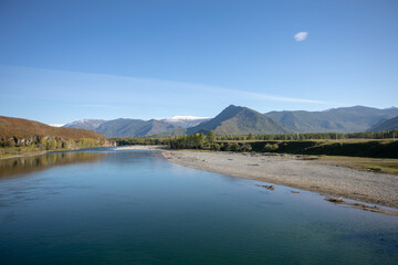 The rapidly flowing Nicola River winding through the mountains between Merritt and Spences Bridge in British Columbia, Canada