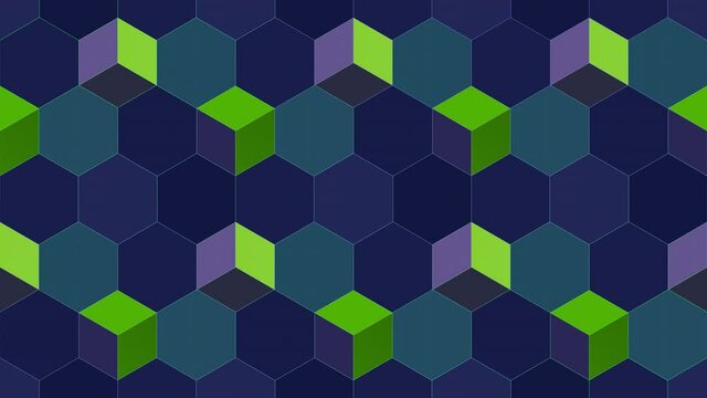 Seamless green-blue geometric background with 3D cubes.

