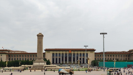 Fototapeta na wymiar Tiananmen Square. The Great Hall of the People and Monument to the People's Heroes. Beijing. China. Asia