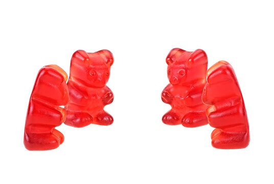 Red jelly bears isolated on a white background. Group of jelly candies.