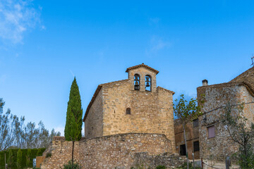 Church at the historical Village Llaberia in the countryside Catalonia, Serra de Llaberia. Tarragona, Catalonia, Spain