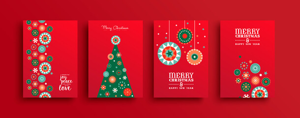 Merry Christmas folk ornament tree card set