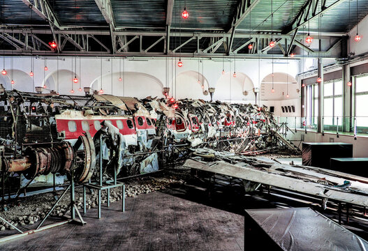 reconstruction At the Museum of the Memory of the wreck of the DC9, plane shot down in the sky of Ustica on the evening of June 27, 1980.Bologna,Italy