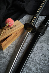close-up of the Japanese battle sword katana