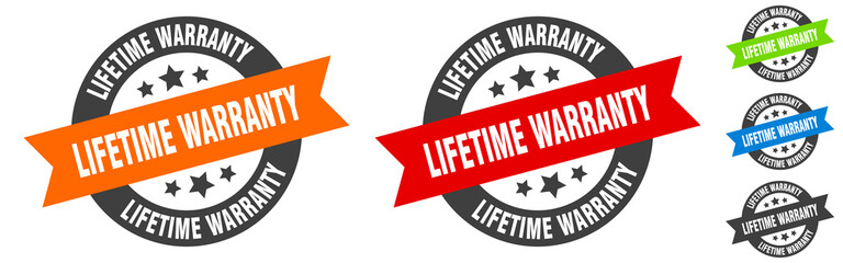 lifetime warranty stamp. lifetime warranty round ribbon sticker. tag