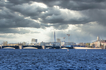 Russia, St. Petersburg, view of the Palace Bridge on the Neva