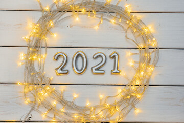 Christmas garland in the shape of a circle on a white background. Christmas background for the new...