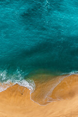 Beautiful sandy beach with turquoise water, vertical photo. Wild beach with beautiful clear sea....
