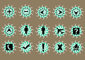 Web icon set in blue and white sunshine button, various icon set	