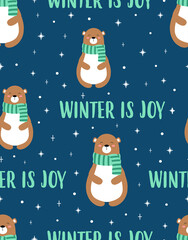 Fototapeta premium christmas seamless pattern with cute bear, vector illustration