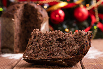 chocolate panettone with christmas decorations