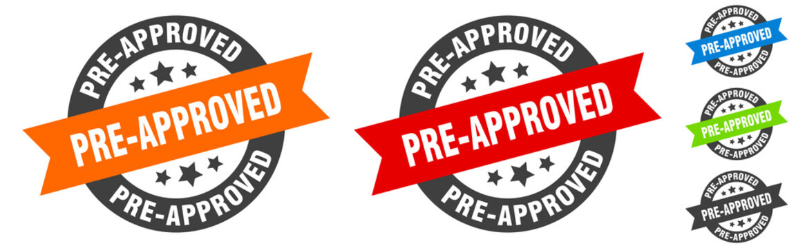 pre-approved stamp. pre-approved round ribbon sticker. tag