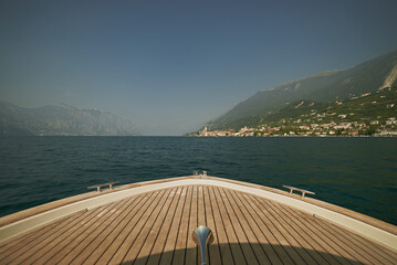 View from boat to the lake panorama, panoramic view travelling