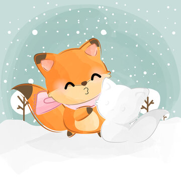 cute little fox with snowfox