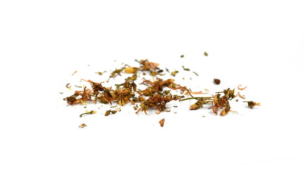 Ready for tee. Dry Hypericum flowers, Hypericum perforatum or St John's wort isolated.